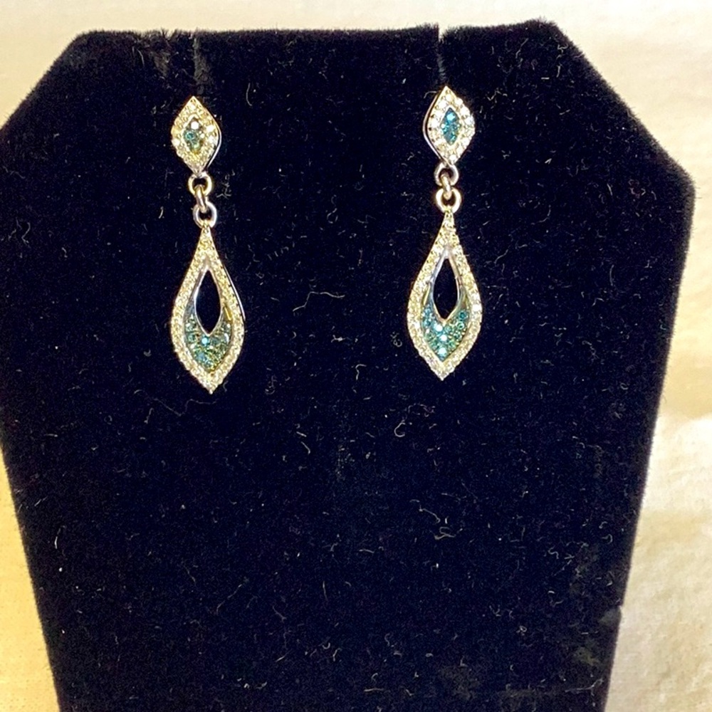 FINAL SALE PRICE Zales 10K White Gold Blue/White Diamond Earrings